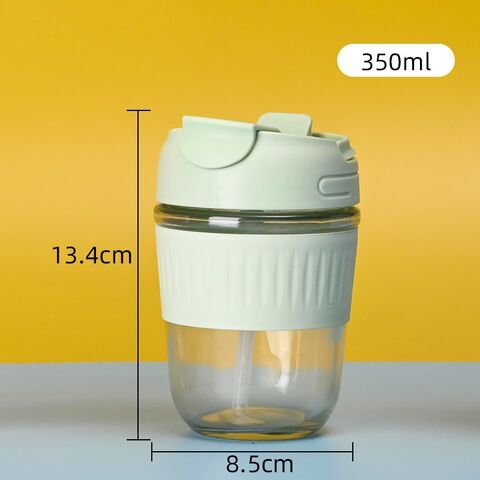 Customized 350ml 12oz Double Drinking Milk Glass Water Cup Coffee Mug With Lid Straw