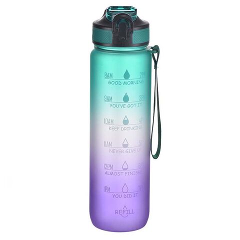 Plastic Space Cup 1000ML Large-Capacity Transparent Frosted Water Cup  Copper Lid Water Bottle With Time Marker Drinking Bottle