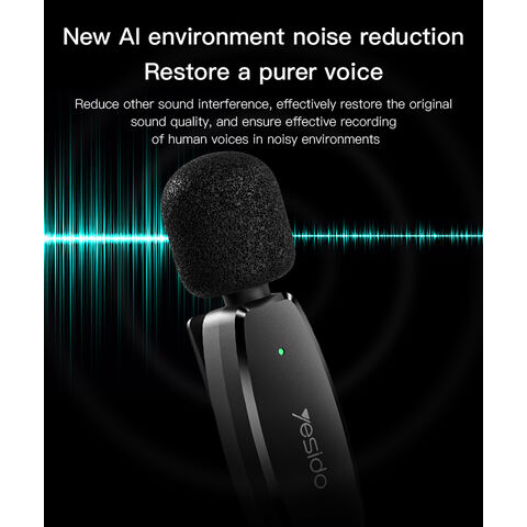 Microphone MEMS sans fil portable Yesido avec réduction du bruit, transmission sans fil, capture vocale à 360° et port de transmission Type-C