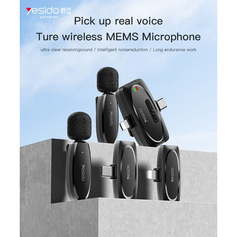 Microphone MEMS sans fil portable Yesido avec réduction du bruit, transmission sans fil, capture vocale à 360° et port de transmission Type-C
