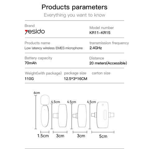 Microphone MEMS sans fil portable Yesido avec réduction du bruit, transmission sans fil, capture vocale à 360° et port de transmission Type-C