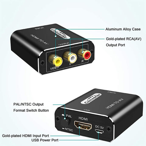 ABLEWE RCA a HDMI, convertidor AV a HDMI, 1080P Mini RCA compuesto CVBS  Video Audio Convertidor Adaptador Compatible con PAL/NTSC para