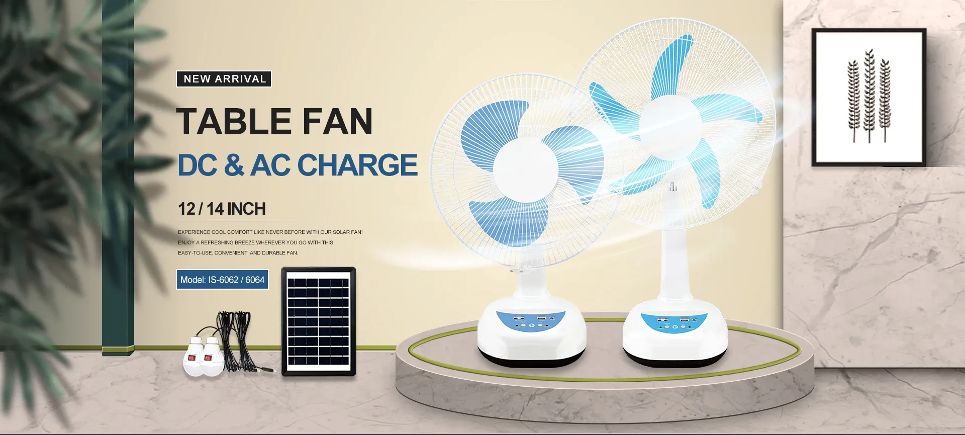 12 Inch Rechargeable Table Fan Ac Dc Led Emergency Desk Fan 2 Wind ...