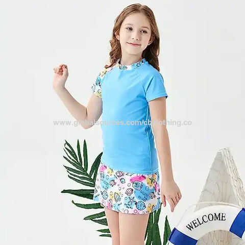 Fournisseur Maillot de bain anti-UV pour filles, ensemble deux pièces à manches courtes