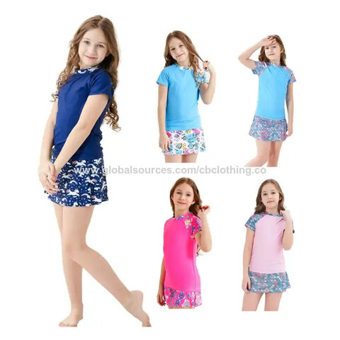 Fournisseur Maillot de bain anti-UV pour filles, ensemble deux pièces à manches courtes