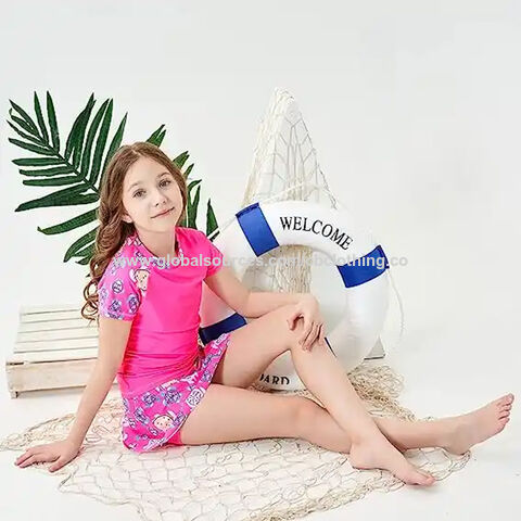 Fournisseur Maillot de bain anti-UV pour filles, ensemble deux pièces à manches courtes