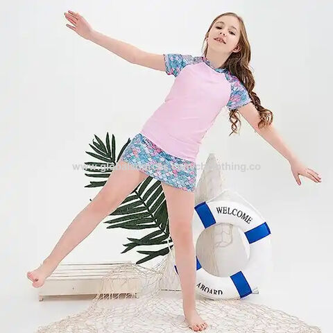 Fournisseur Maillot de bain anti-UV pour filles, ensemble deux pièces à manches courtes