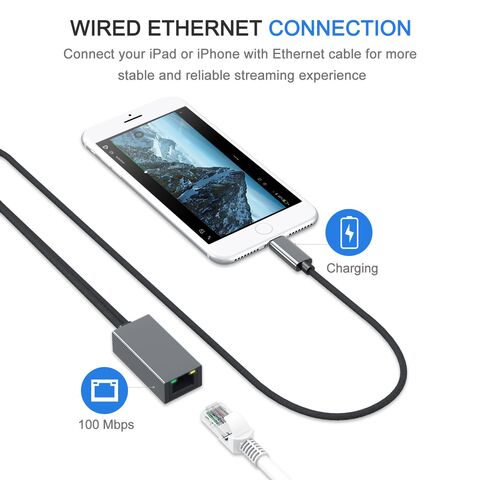 Cables para iPhone, Adaptador Lightning de 8 pines a LAN RJ45 Cable de 100M para iPhone - Suministros de conectividad para iPhone