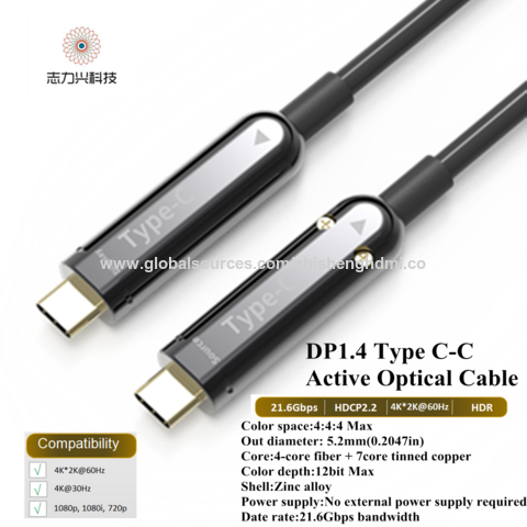 Cabo de fibra USB Tipo C para Tipo C de 20M/66 pés para suporte de áudio e vídeo 4K*2K@60Hz 21.6Gbps