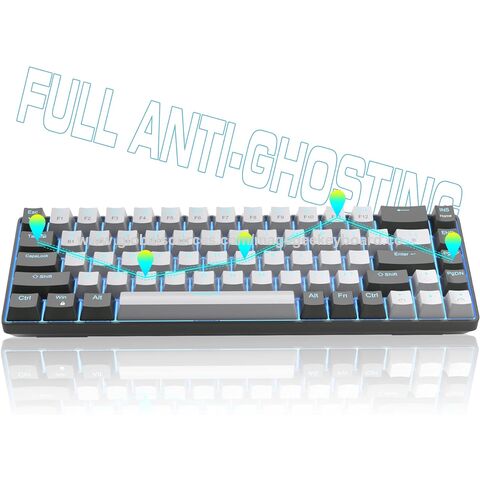 68 Keys Blue White Mechanical Gaming Keyboard 60% Keyboard Anti-Ghosting  Type-C USB Wired and Wireless Bluetooth Connection mode LED Backlit Keyboard  for Computer PC Laptop (Blue Switch) (Blue White) 