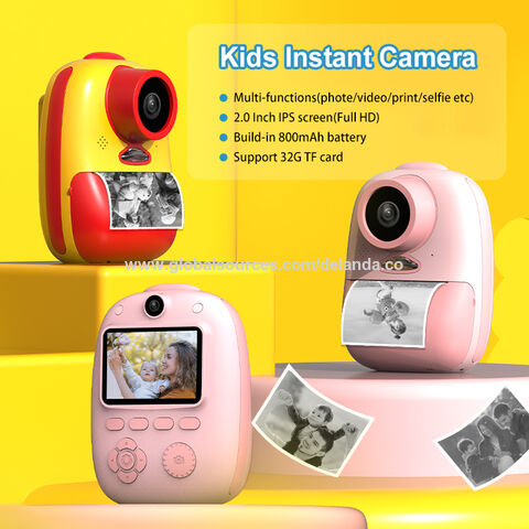 Cámara de impresión instantánea para niños,Zero Ink Kids Camera con papel  de impresión,Cámara digital de vídeo selfie con pantalla IPS HD 1080P de  2,4