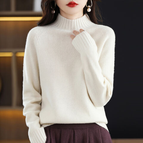 Compre Suéter Corto Holgado De Cuello Alto Para Mujer, 100% Lana