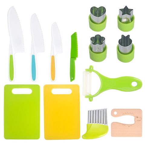 Juego de cuchillos para niños para cocinar, juego de cocina para niños de 5  piezas en rosa, suministros de cocina para niños con cuchillo de chef para