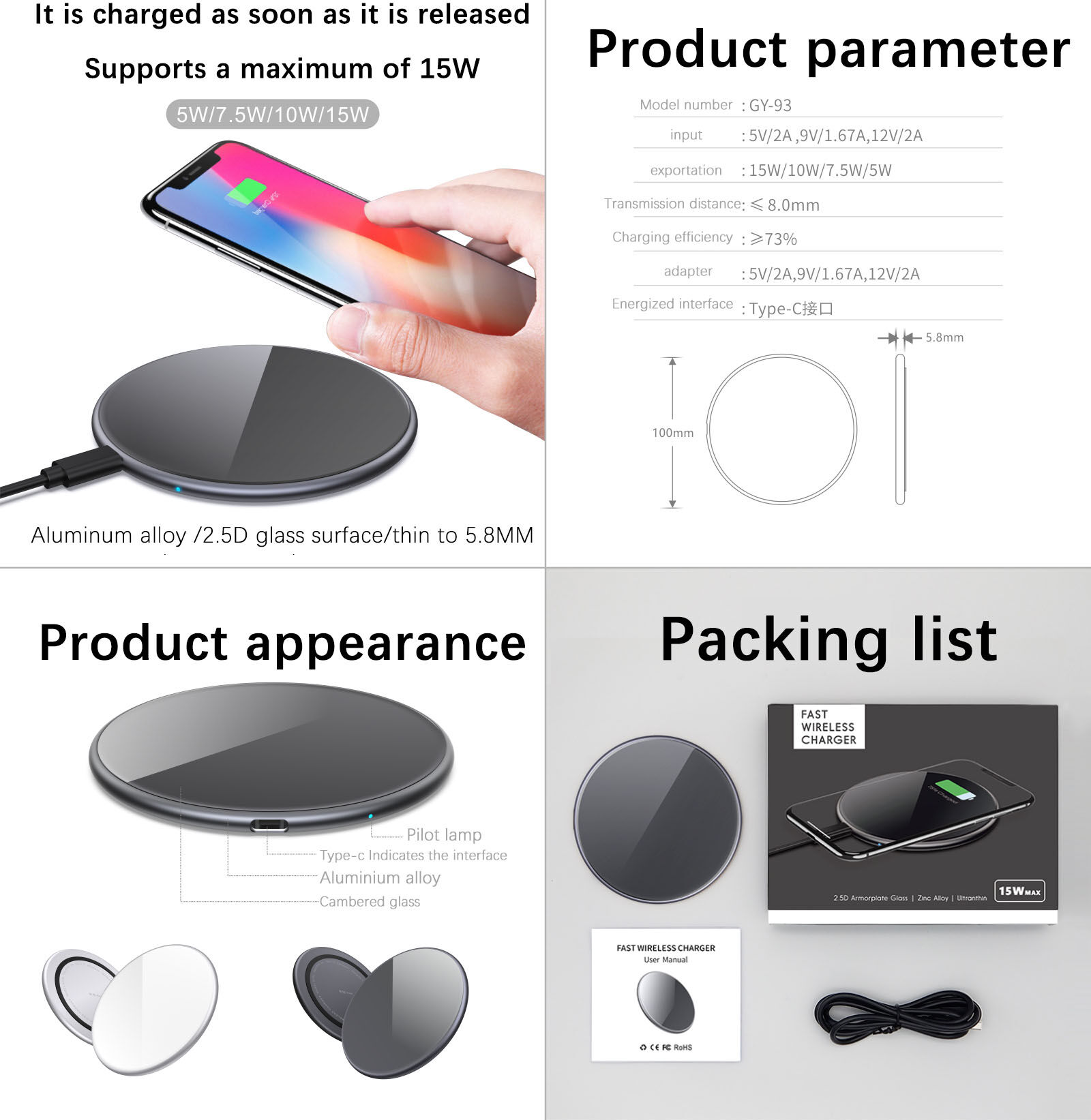 Newly Style Selling High Quality 2.5d Glass + Aluminum Wireless ... - Wireless Charging Pad Technology Features