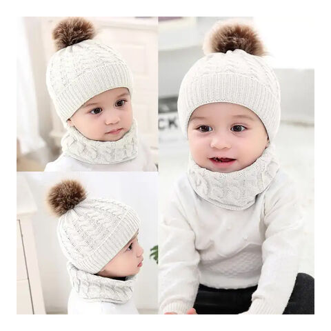 Bonnet et écharpe en coton pour bébé garçon et fille, chapeaux en laine  pour nouveau-né