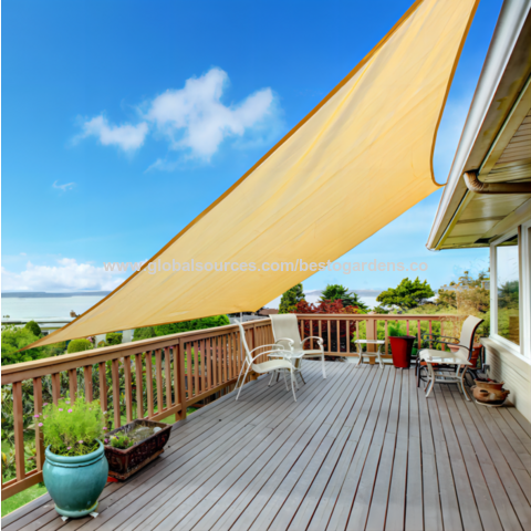 Toldo Vela De Sombra Rectangular 1.4x4 M - 98% UV, Impermeable, Con Ojales, Para Jardín O Patio (Color Arena)