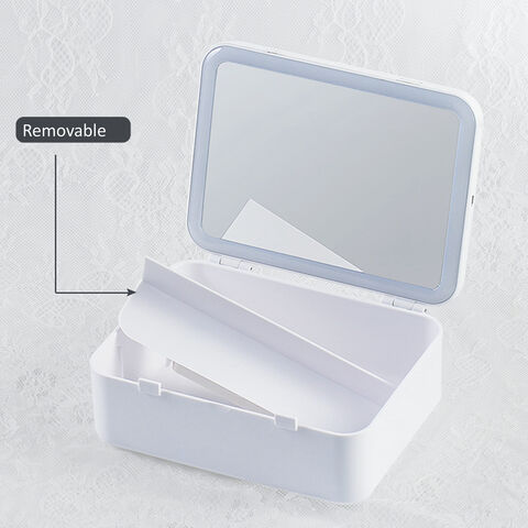 Caja organizadora de maquillaje con espejo de luz LED, organizador de cosméticos de viaje portátil, funda de maquillaje con almacenamiento de luz táctil