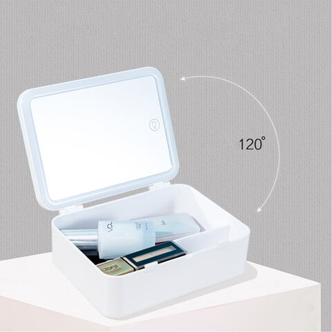 Caja organizadora de maquillaje con espejo de luz LED, organizador de cosméticos de viaje portátil, funda de maquillaje con almacenamiento de luz táctil