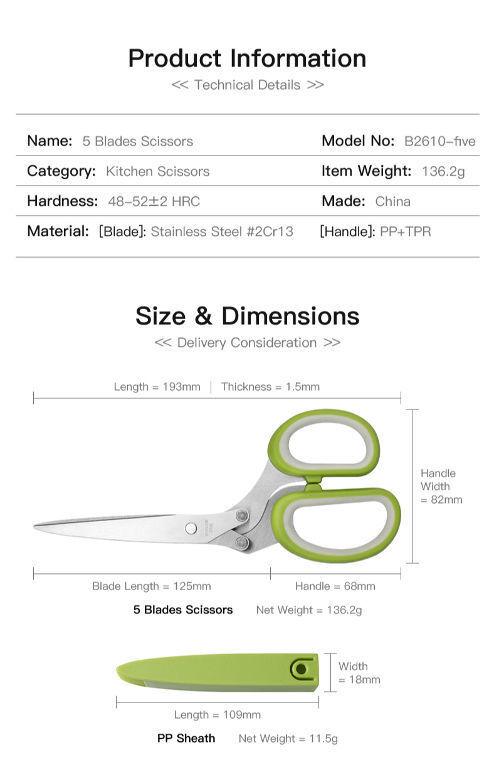 Buy Wholesale China Multipurpose 5 Blades Herb Scissors Pp Cover - Kitchen  Chopping Shear Kitchen Gadge & Kitchen Scissors at USD 1.7