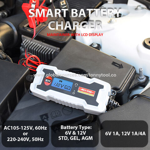 Cargador batería coche 6V 12V pantalla LCD 7 niveles carga