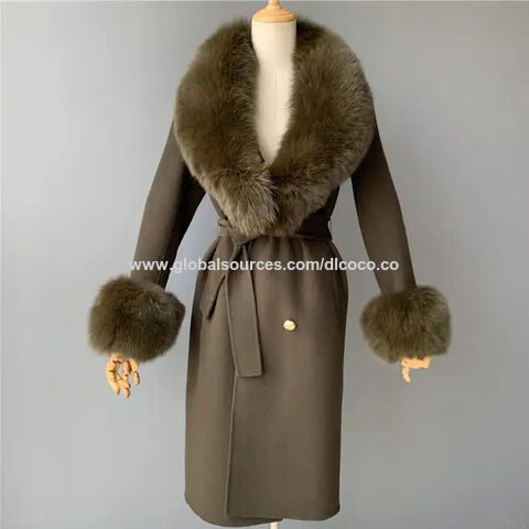 Fox Fur Collar Cashmere Trench Coat with Fur Cuffs - China Chothing and  Jacket price