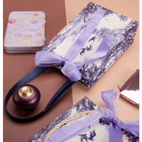 Bolsas de Papel Personalizadas Color Púrpura con Asas y Cinta de Seda, Bolsas de Compra, Bolsas de Papel para Minoristas con Logotipo Impreso