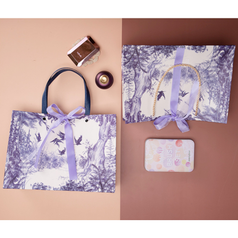 Bolsas de Papel Personalizadas Color Púrpura con Asas y Cinta de Seda, Bolsas de Compra, Bolsas de Papel para Minoristas con Logotipo Impreso