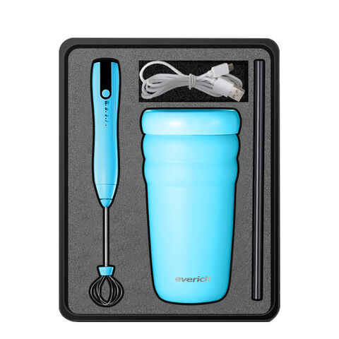 Mini Batedor de Leite Automático com Logotipo Personalizado, Batedor de Leite Elétrico Recarregável USB Portátil em Aço Inoxidável com Conjunto de Caneca de Café