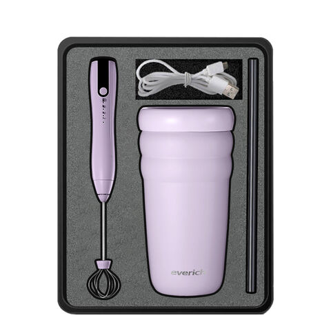 Mini Batedor de Leite Automático com Logotipo Personalizado, Batedor de Leite Elétrico Recarregável USB Portátil em Aço Inoxidável com Conjunto de Caneca de Café