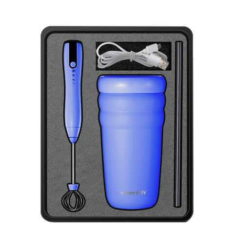 Mini Batedor de Leite Automático com Logotipo Personalizado, Batedor de Leite Elétrico Recarregável USB Portátil em Aço Inoxidável com Conjunto de Caneca de Café