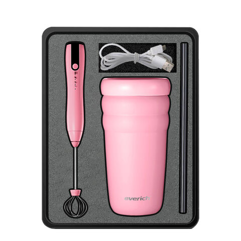 Mini Batedor de Leite Automático com Logotipo Personalizado, Batedor de Leite Elétrico Recarregável USB Portátil em Aço Inoxidável com Conjunto de Caneca de Café