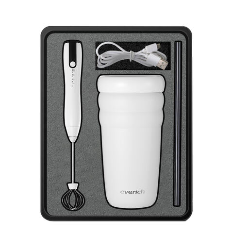 Mini Batedor de Leite Automático com Logotipo Personalizado, Batedor de Leite Elétrico Recarregável USB Portátil em Aço Inoxidável com Conjunto de Caneca de Café