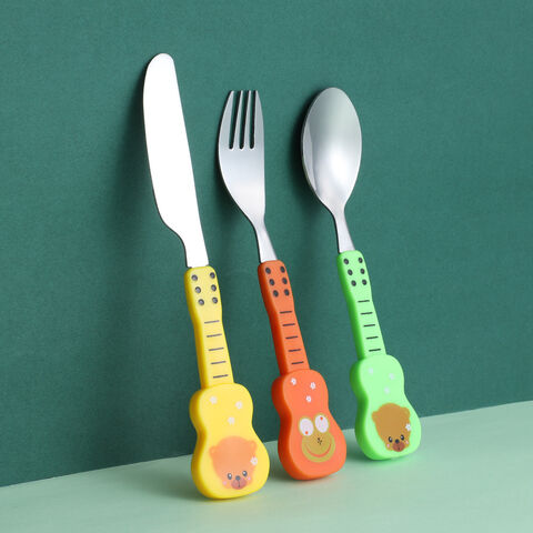 Juego de tenedor y cuchara de silicona para bebé, 1 tenedor de silicona, 1  cuchara de silicona para bebé, auto alimentación, mango de madera, cuchara