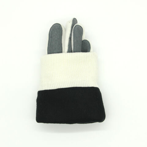 Warme, doppellagige, weiche Acryl-Strick-Winterhandschuhe mit Leder-Thinsulate-Fütterung