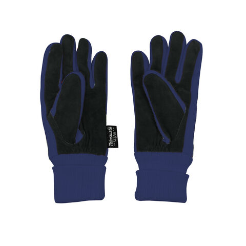 Warme, doppellagige, weiche Acryl-Strick-Winterhandschuhe mit Leder-Thinsulate-Fütterung