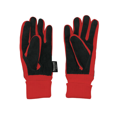 Warme, doppellagige, weiche Acryl-Strick-Winterhandschuhe mit Leder-Thinsulate-Fütterung