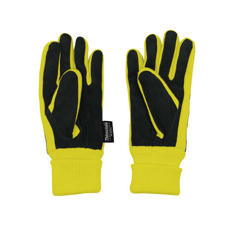 Warme, doppellagige, weiche Acryl-Strick-Winterhandschuhe mit Leder-Thinsulate-Fütterung