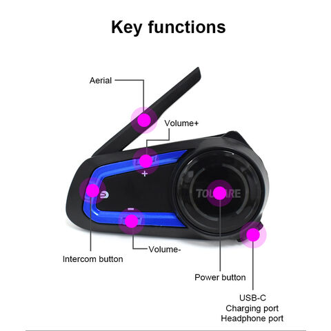 Toucare Motorradhelm Bluetooth Intercom mit Dual-Chip Schnellkopplung, Musikfreigabe, 8 Fahrer Gruppen-Intercom