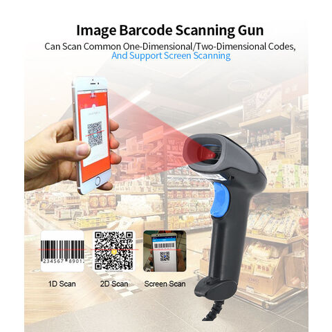 Lector de Código de Barras Inalámbrico Portátil USB para Supermercado BT 1D/2D QR, Escáner Láser de Códigos de Barras 1D 2D