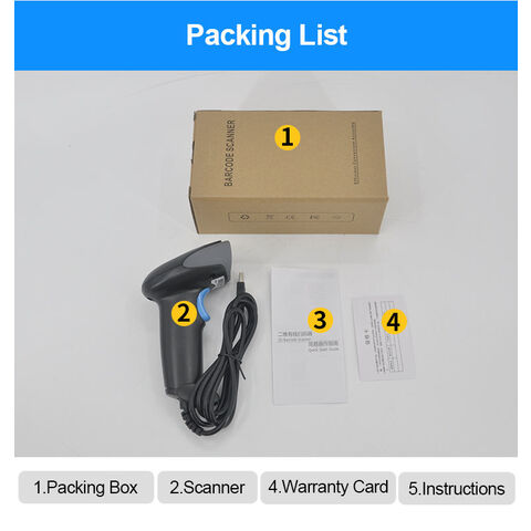 Lector de Código de Barras Inalámbrico Portátil USB para Supermercado BT 1D/2D QR, Escáner Láser de Códigos de Barras 1D 2D