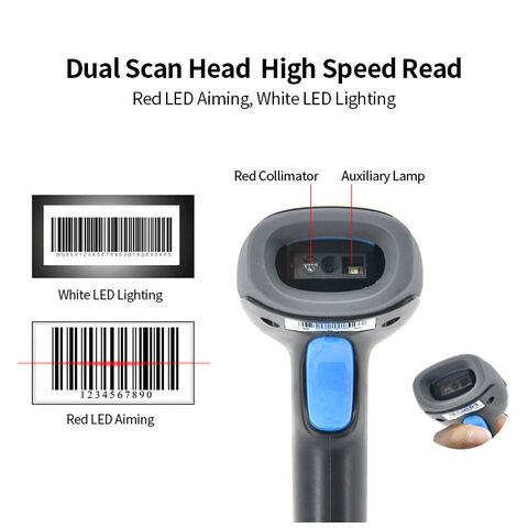 Lector de Código de Barras Inalámbrico Portátil USB para Supermercado BT 1D/2D QR, Escáner Láser de Códigos de Barras 1D 2D