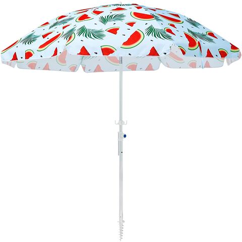 Portable beach umbrella with sand anchor windproof,Push Button Tilt and Air vent UV 50+ Protection