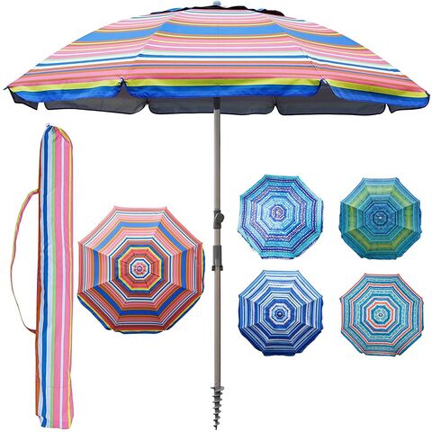 Portable beach umbrella with sand anchor windproof,Push Button Tilt and Air vent UV 50+ Protection