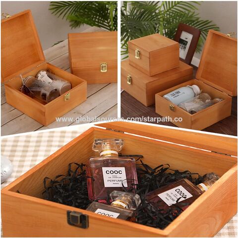 Caja de madera sin terminar, caja grande de madera con tapa con bisagras y  cierre frontal, caja de madera de pino, cajas de almacenamiento para