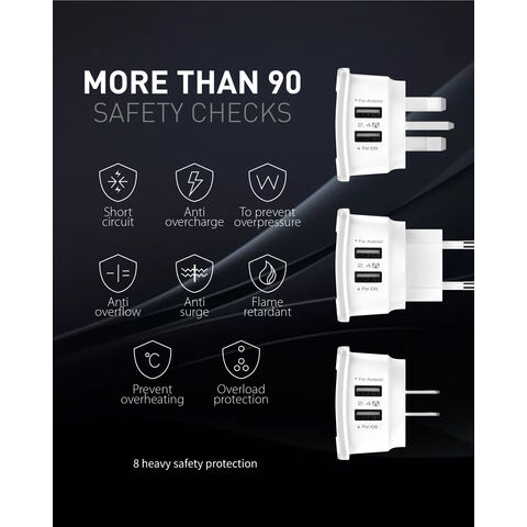 Inkax Chargeur rapide pour voiture 2.1A - 2 ports USB - Avec câble