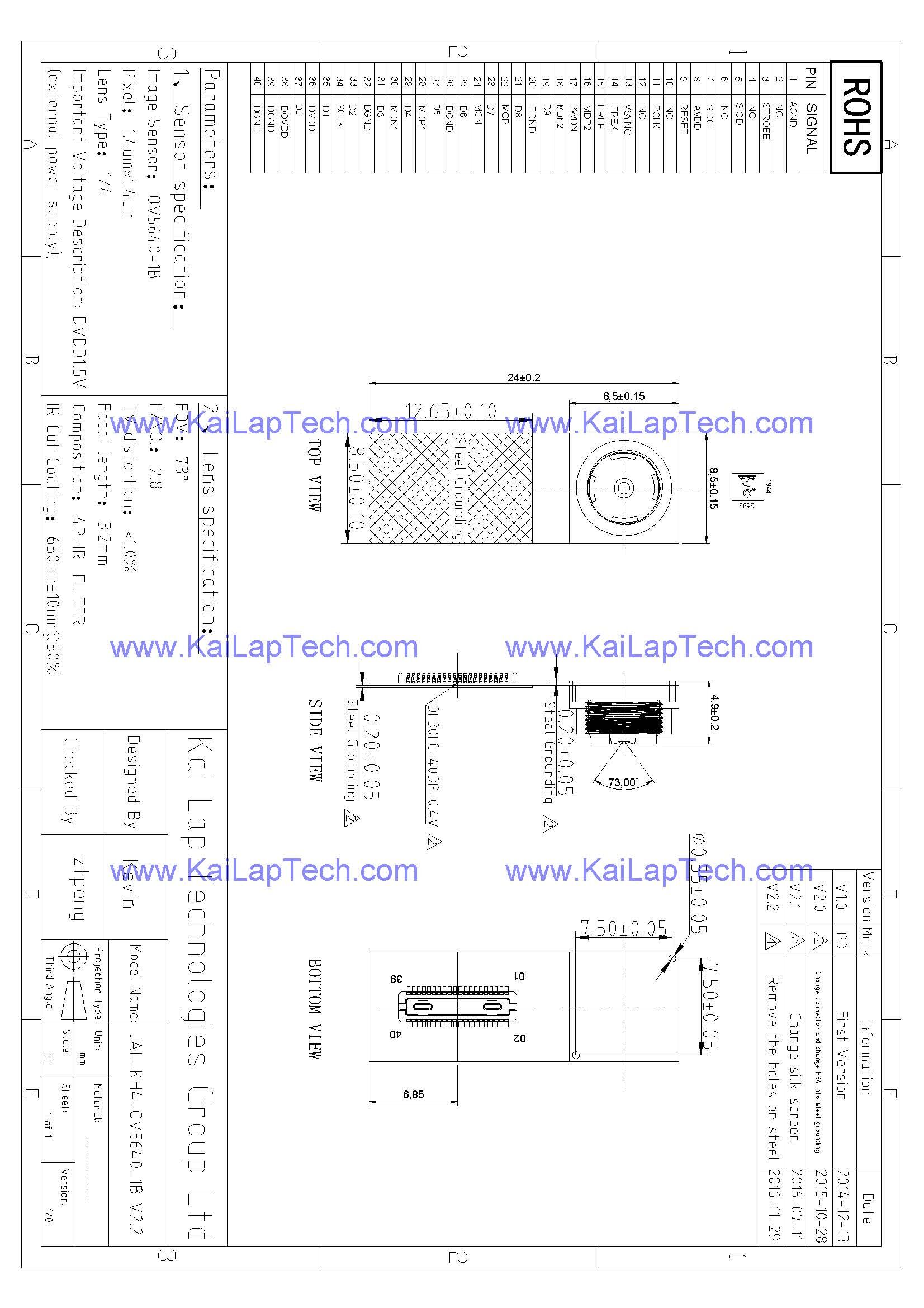 Jal kh4 ov5640 1b V2 2 5mp Ov5640 1b Interfaccia Parallela Mipi E Dvp 