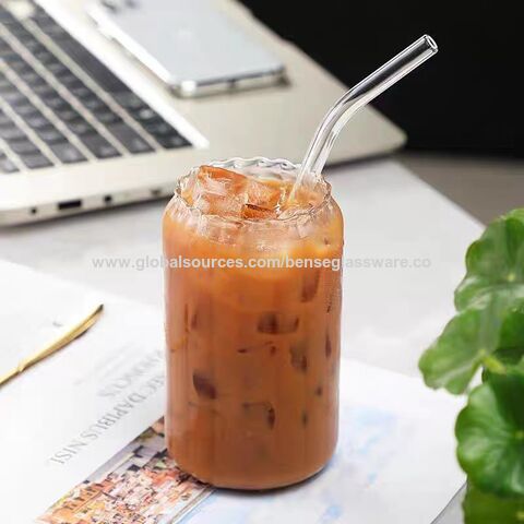 Glass Mug with Lid and Straw Iced Coffee Cup with Handle Square Drinking  Glasses Tumbler Cups for Smoothie Juice (Yellow)