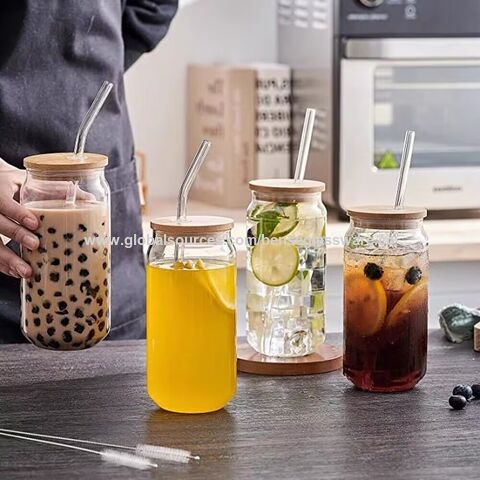 Reusable Glass Cup Glass Jar Bamboo Lids with Hole Straw for Mason Jar  Glass Cup Can Beer Glasses - China Bamboo Mason Jar Lids with Straw Hole  and 16 Oz Mason Jars