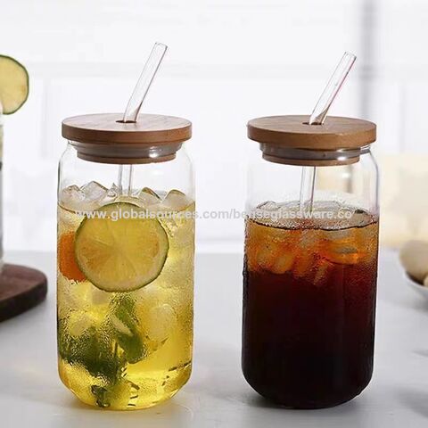 Wholesale Empty Clear 12oz 16oz Reusable Glass Cups with Wooden Lids and  Straw - China Single Wall Glass Cup and Straw Cup price
