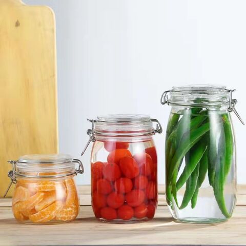 Creative Food Grade Glass Storage Jar Carved Candy Jar Fruit Pickle Jar  with Lid Transparent Airtight